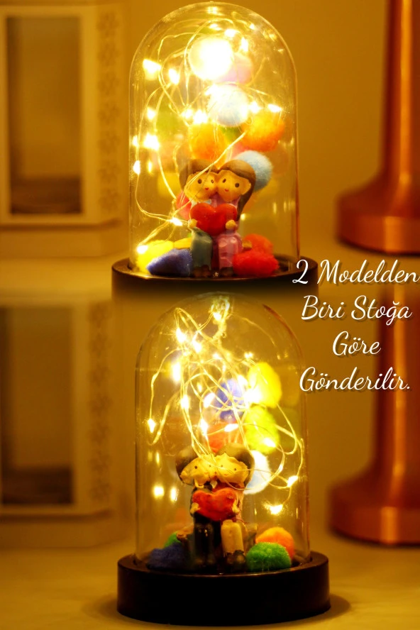 3 Modlu Led Işıklı Fanus İçinde Sevgili Çift Detaylı Sevgiliye Hediyelik Dekoratif Gece Lambası - 2