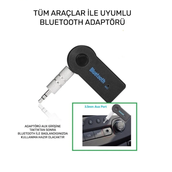 Bluetooth Aux Araç Kiti Adaptörü Hd Ses Kalitesi Kesintisiz Bağlantı Yüksek Kalite - 3