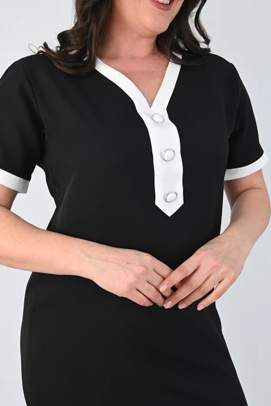 Kadın Büyük Beden Düğme Detaylı Elbise 5205-24 - 5