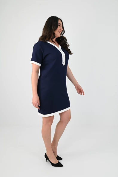 Kadın Büyük Beden Düğme Detaylı Elbise 5205-24 - 11