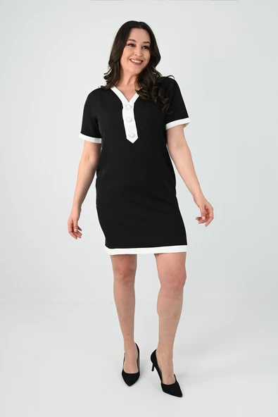 Kadın Büyük Beden Düğme Detaylı Elbise 5205-24 - 2