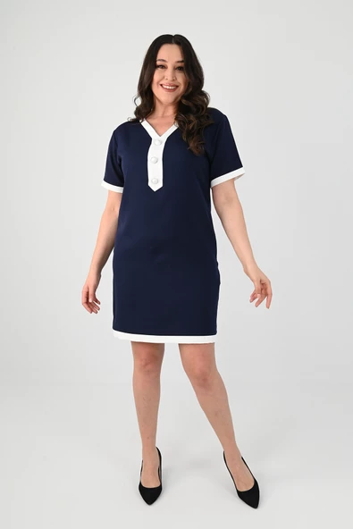 Kadın Büyük Beden Düğme Detaylı Elbise 5205-24 - 10