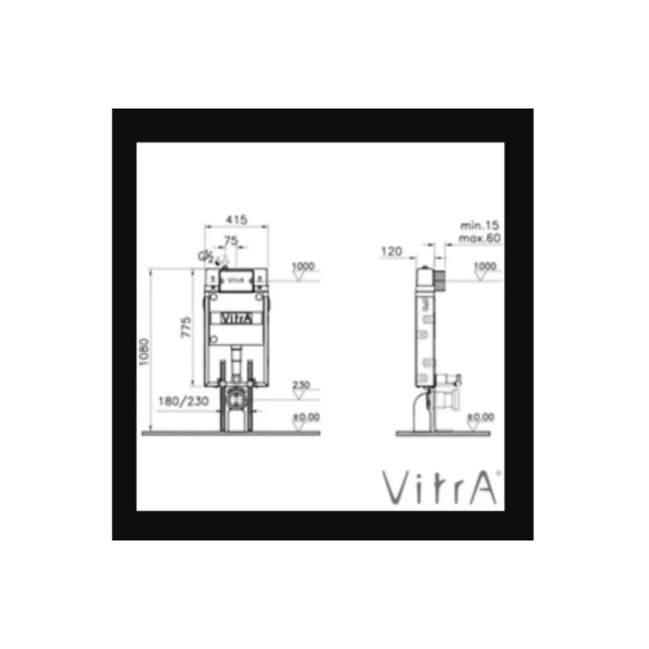 VitrA Gömme Rezervuar 12 cm - İnce Metal Ayaklı , 2.5/4 Lt Yıkama + Sirius Kumanda Paneli Seti - 3