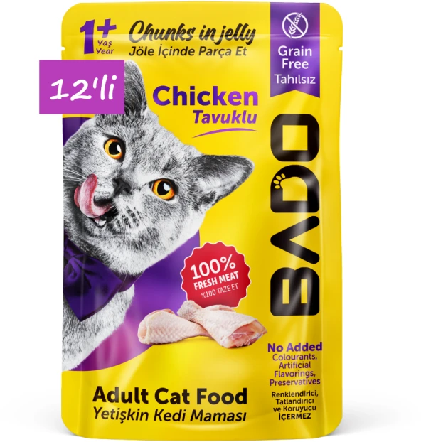 Bado Yetişkin Yaş Kedi Maması Tavuk Etli 85Gr 12'li - 2
