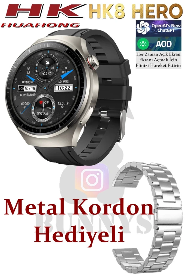 Poco F3 Uyumlu Akıllı Saat Erkekler İçin Konuşma Özellikli Metal Kordon Hediyeli - Resim 3