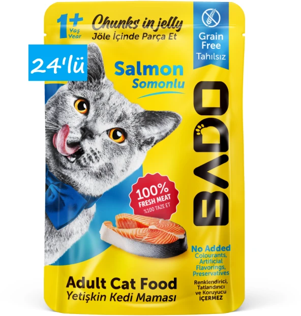 Bado Yetişkin Yaş Kedi Maması Somonlu 85Gr 24'lü - 2
