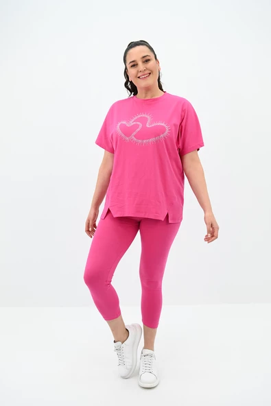 Kadın Büyük Beden Baskı Detaylı Tayt Takım 8085-24 - Resim 10