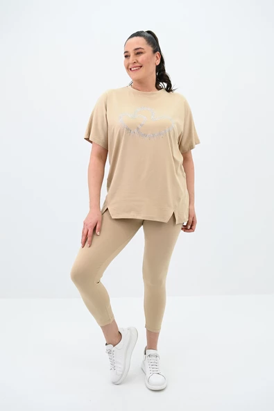 Kadın Büyük Beden Baskı Detaylı Tayt Takım 8085-24 - Resim 6