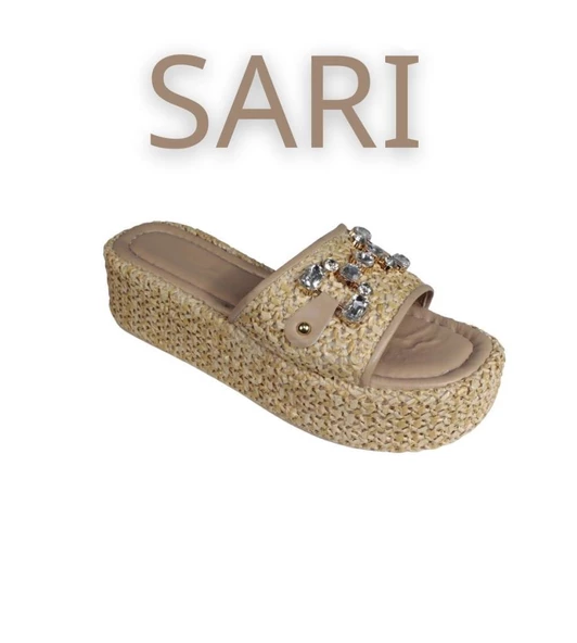 YAZKIŞ Kadın Hasır Renkli Dolgu Topuk Taşlı Terlik - Resim 7