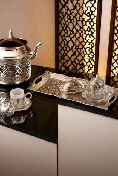 Ottoman Series Tepsili Gümüş Renkli Çift Kişilik Kahve Fincan Seti ve Lokumluk 100 ml - 2