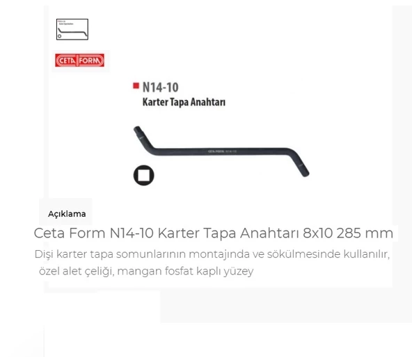 Ceta Form N14-10 Karter Tapa Anahtarı 8X10 285 Mm ürün görseli 1