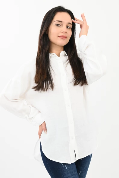 Kadın Kol Katlama Detaylı Gömlek 1713-25 - 6