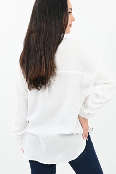 Kadın Kol Katlama Detaylı Gömlek 1713-25 - 8