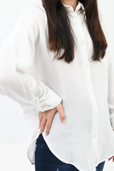 Kadın Kol Katlama Detaylı Gömlek 1713-25 - 9