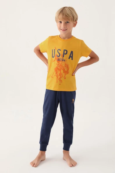 U.S. Polo Assn. 1739 Lisanslı Hat Hardal Erkek Çocuk Pijama Takımı