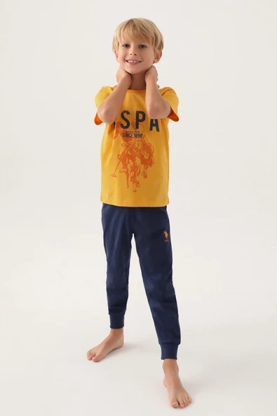 U.S. Polo Assn. 1739 Lisanslı Hat Hardal Erkek Çocuk Pijama Takımı - 3