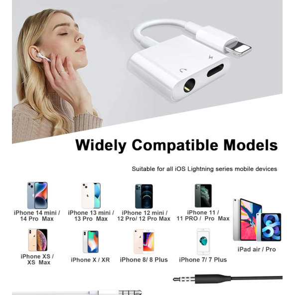 Lightning To 3.5 mm Adaptör Tüm iPhone Modelleriyle Uyumlu, Hem Müzik Hem Şarj İkisi Bir Arada - 3