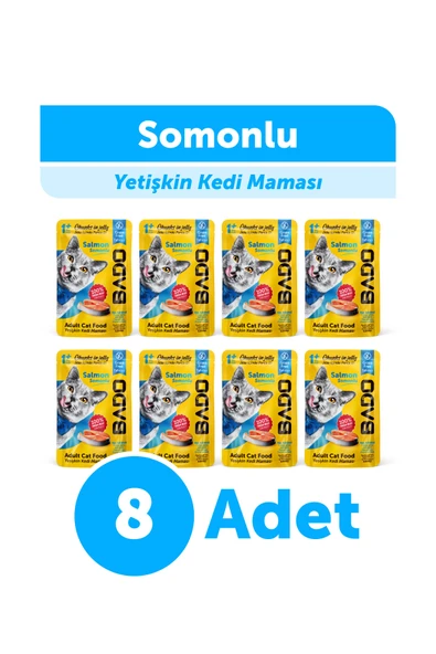 Bado Yetişkin Yaş Kedi Maması Somonlu 85Gr 8'li