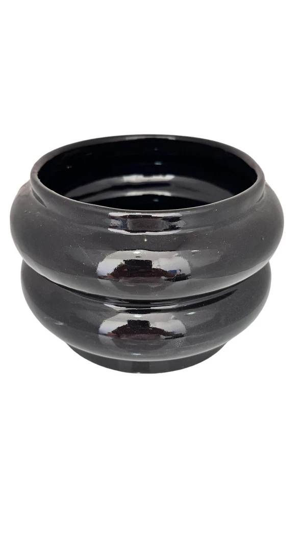 Bitki Tasarımı Seramik Katlı Saksı Vazo Siyah Kısa - Resim 3