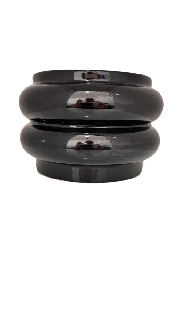 Bitki Tasarımı Seramik Katlı Saksı Vazo Siyah Kısa - Resim 6