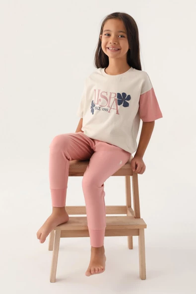 U.S. Polo Assn.1809 Lisanslı Rose Bej Kız Çocuk Pijama Takımı