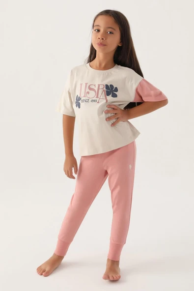 U.S. Polo Assn.1809 Lisanslı Rose Bej Kız Çocuk Pijama Takımı - 2