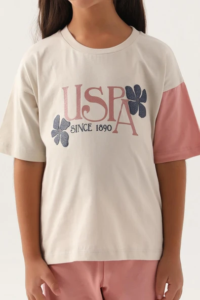U.S. Polo Assn.1809 Lisanslı Rose Bej Kız Çocuk Pijama Takımı - 4