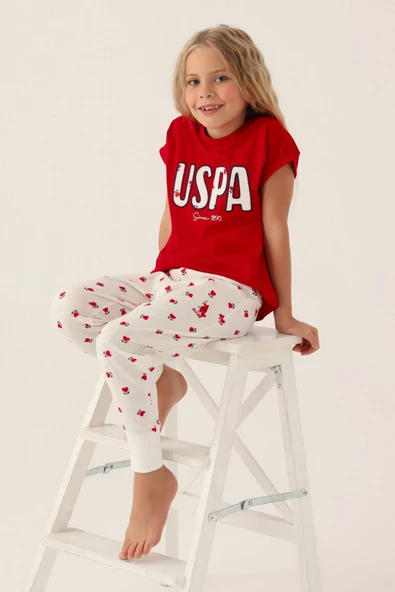 U.S. Polo Assn. 1834 Lisanslı Text Printed Kız Çocuk Pijama Takımı