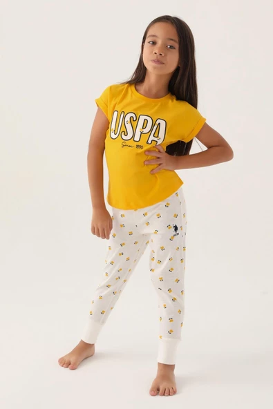 U.S. Polo Assn. 1834 Lisanslı Text Printed Kız Çocuk Pijama Takımı - 9