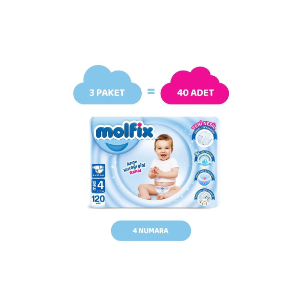 Molfix Bebek Bezi 4 Beden Maxi Süper Fırsat Paketi 120 Adet - 4