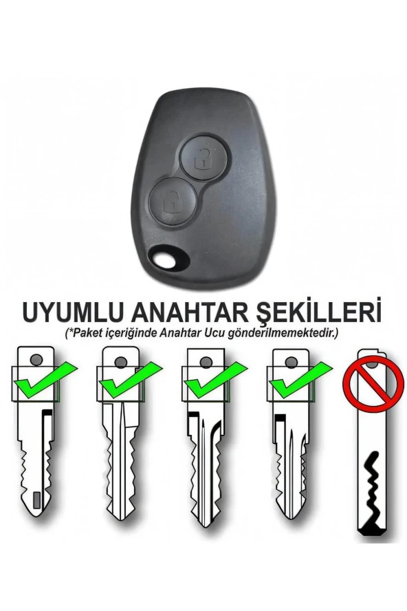 Dacia Logan Sandero Duster Kangoo 2 Tuşlu Anahtar Kabı Kumanda Kabı Oto Anahtarlık Yale Uç Uyumlu - 5