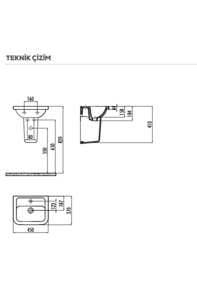 Creavit Ky045 Key Köşeli Yarım Ayak Lavabo 36*45 Cm - 2