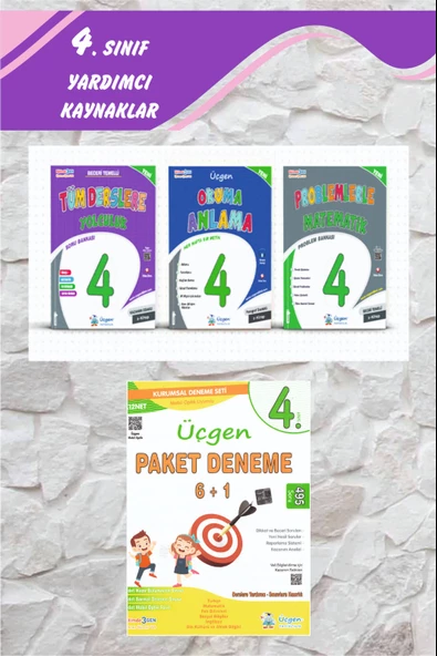 Üçgen 4.Sınıf Tüm Derslere Yolculuk+Problemlerle Matematik+ Okuma Anlama + Paket Deneme 6+1 -2024
