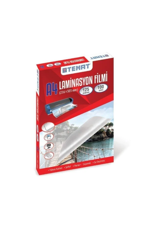 A4 Laminasyon Filmi (216 X 303mm) 125 Mikron 100'lü Kutu