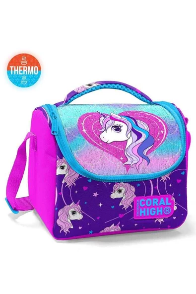 Coral High Kids Mor Pembe Unicorn Desenli Simli Thermo Beslenme Çantası 11856