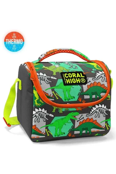 Coral High Kids Gri Yeşil Dinozor Desenli Thermo Beslenme Çantası 11832