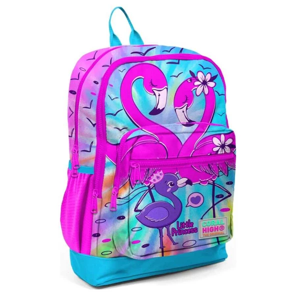 Coral High Kids Mavi Pembe Flamingo Desenli Dört Bölmeli Okul Sırt Çantası 23730