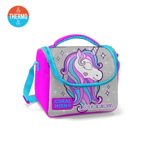 Coral High Kids Pembe Gümüş Unicorn Desenli Thermo Beslenme Çantası 11836