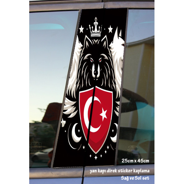 ulu kurt göktürk  - yan kapı direk kaplama folyosu - 2 adet sol sağ sticker set