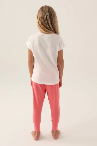 U.S. Polo Assn. 1838 Lisanslı Starry Krem Kız Çocuk Pijama Takımı - Resim 5