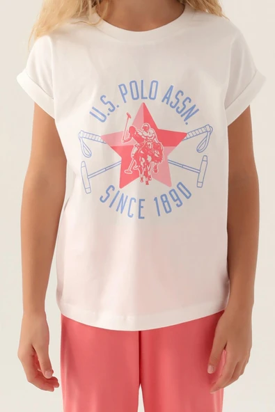 U.S. Polo Assn. 1838 Lisanslı Starry Krem Kız Çocuk Pijama Takımı - Resim 4