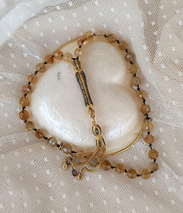 Tesbih Koleksiyonluk 925 Ayar Diamond Gümüş 33 lük Sitrin Doğal Taş Faset Kesim 07 mm Tespih - 5