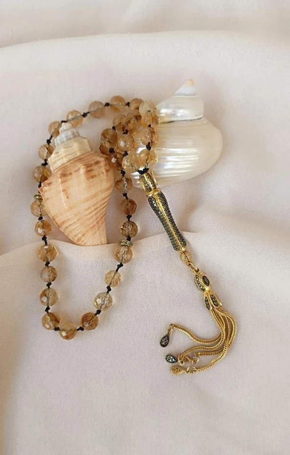 Tesbih Koleksiyonluk 925 Ayar Diamond Gümüş 33 lük Sitrin Doğal Taş Faset Kesim 07 mm Tespih - 7