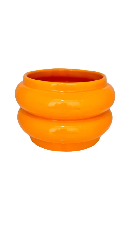 Bitki Tasarımı Seramik Katlı Saksı Vazo Turuncu kısa - Resim 3