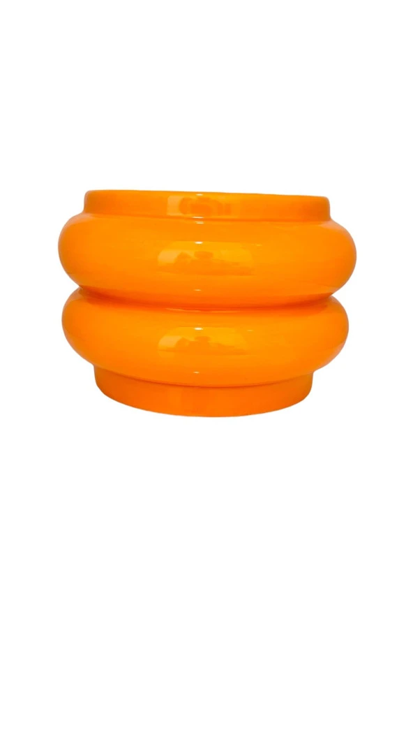 Bitki Tasarımı Seramik Katlı Saksı Vazo Turuncu kısa - Resim 4