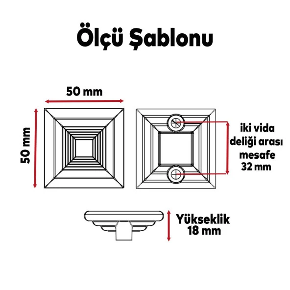 Çekmece Mutfak Kapak Dolap Kulpu Kulbu 32 mm Krom Kare Sert Plastik Kulp - Resim 2