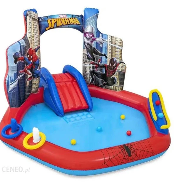 62002 Pompalı-Bestway 98793 Spiderman Temalı Kaydıraklı Fıskiyeli AquaPark Şişme Eğlence Havuzu, 211x206x127cm - 3
