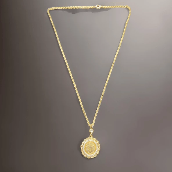 Saray Serisi: 60 cm Antialerjik Parlak Gold Renkli Madalyon Bijuteri Kolye ürün görseli 1