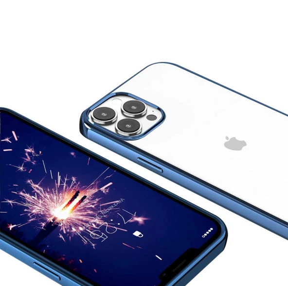 Apple  iPhone 13 Pro Kılıf Ultra İnce Sert Şeffaf Renkli Kenarlı Kapak (Pixel)