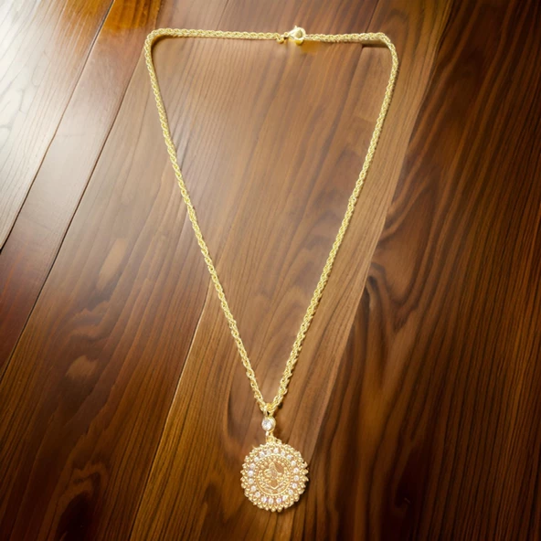 Saray Serisi: Zarif ve Parlak Altın Renk 60 cm Antialerjik Madalyon Bijuteri Kolye ürün görseli 1